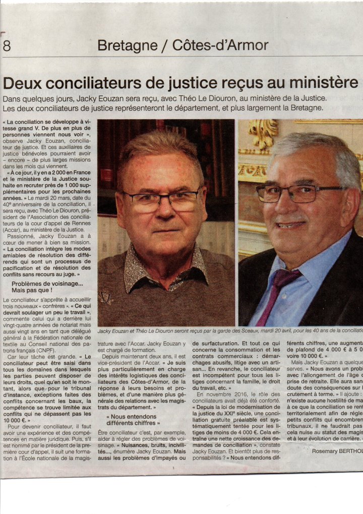 40 ans de la conciliateurs Ouest France Deux conciliateurs au ministère 15 mars 2018